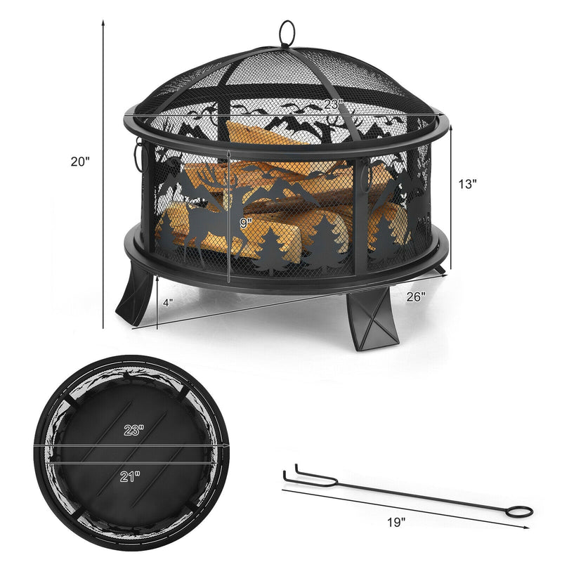 26 Inches Outdoor Fire Pit with Spark Screen and Poker