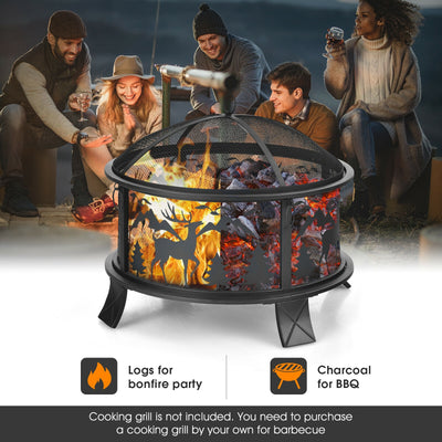 26 Inches Outdoor Fire Pit with Spark Screen and Poker