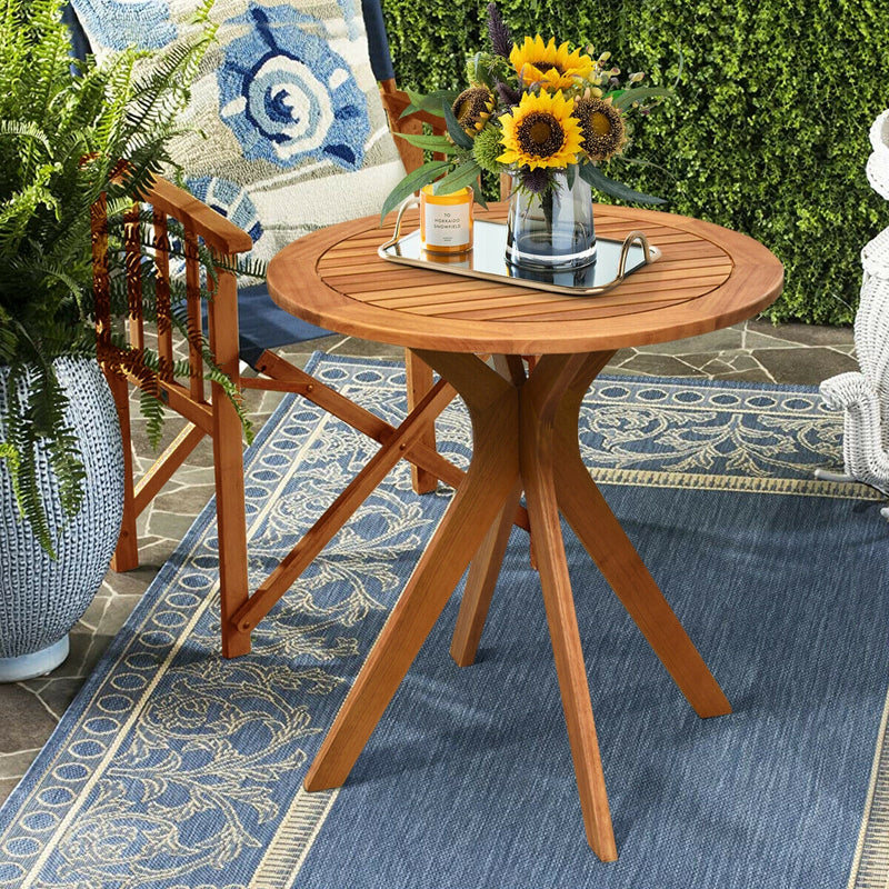 27 Inch Outdoor Round Solid Wood Coffee Side Bistro Table