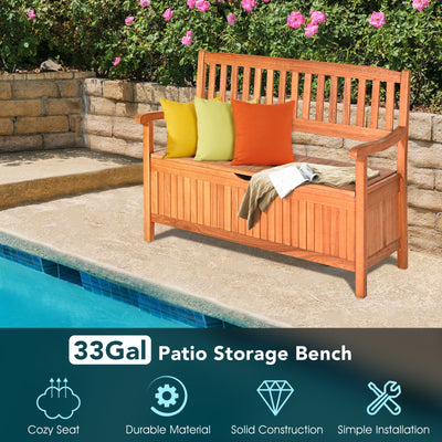 33 Gallon Wooden Storage Bench with Liner for Patio Garden Porch