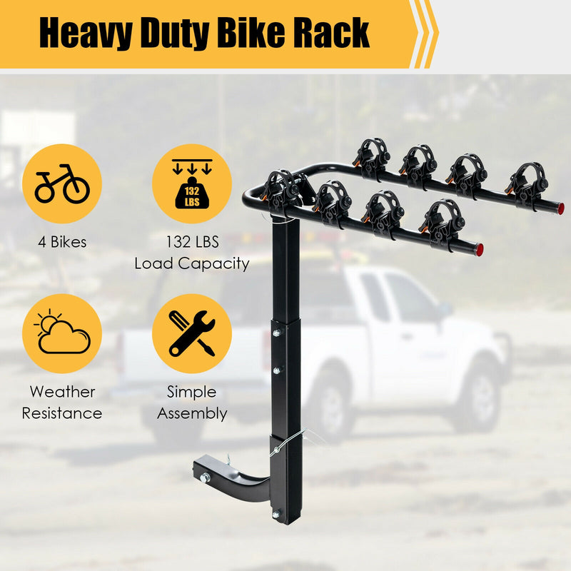 3/4-Bike Hitch Mount Rack with Safety Strap for Car Truck SUV-4-Bike