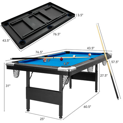 6 Feet Foldable Billiard Pool Table-Blue