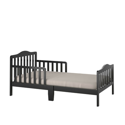 Classic Design Kids Wood Toddler Bed Frame with Two Side Safety Guardrails-Black