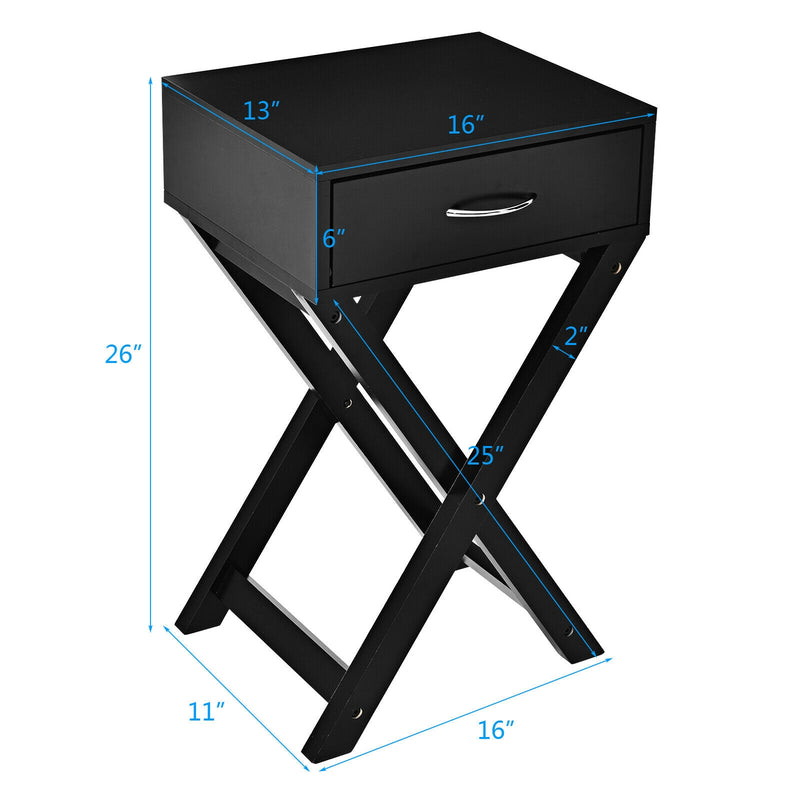 X-Shape Modern Accent Side End Table-Black