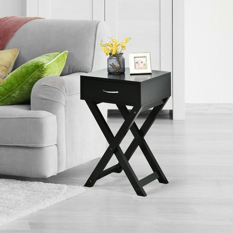 X-Shape Modern Accent Side End Table-Black