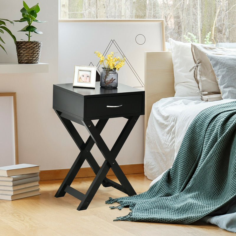 X-Shape Modern Accent Side End Table-Black