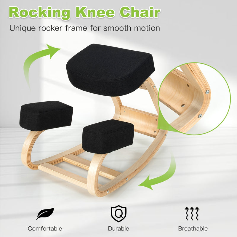 Ergonomic Kneeling Chair Rocking Office Desk Stool Upright Posture-Black