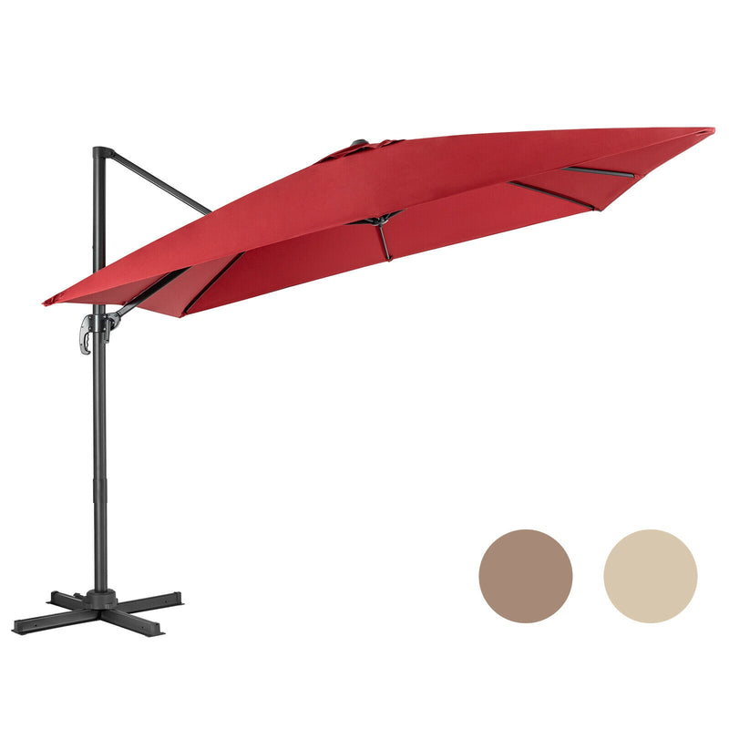 10 x 10 Feet Cantilever Offset Square Patio Umbrella with 3 Tilt Settings-Wine