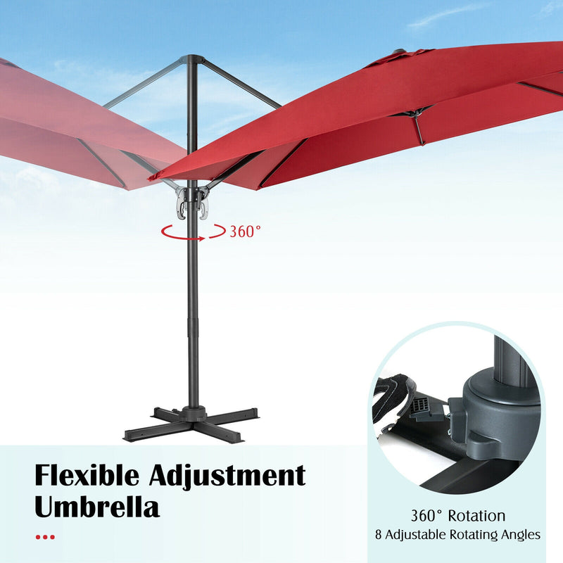 10 x 10 Feet Cantilever Offset Square Patio Umbrella with 3 Tilt Settings-Wine