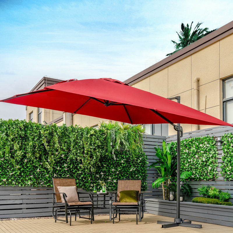 10 x 10 Feet Cantilever Offset Square Patio Umbrella with 3 Tilt Settings-Wine