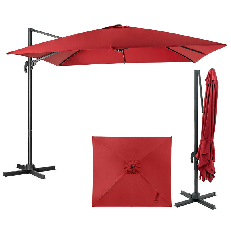 10 x 10 Feet Cantilever Offset Square Patio Umbrella with 3 Tilt Settings-Wine