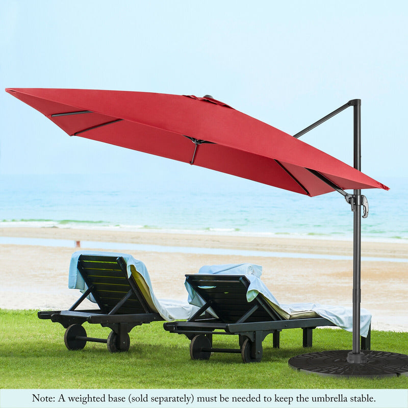 10 x 10 Feet Cantilever Offset Square Patio Umbrella with 3 Tilt Settings-Wine