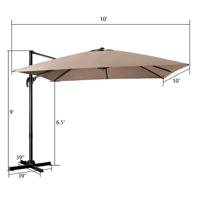 10 x 10 Feet Cantilever Offset Square Patio Umbrella with 3 Tilt Settings-Tan