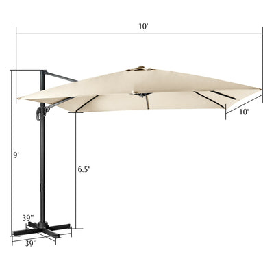 10 x 10 Feet Cantilever Offset Square Patio Umbrella with 3 Tilt Settings-Beige