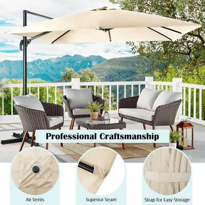 10 x 10 Feet Cantilever Offset Square Patio Umbrella with 3 Tilt Settings-Beige