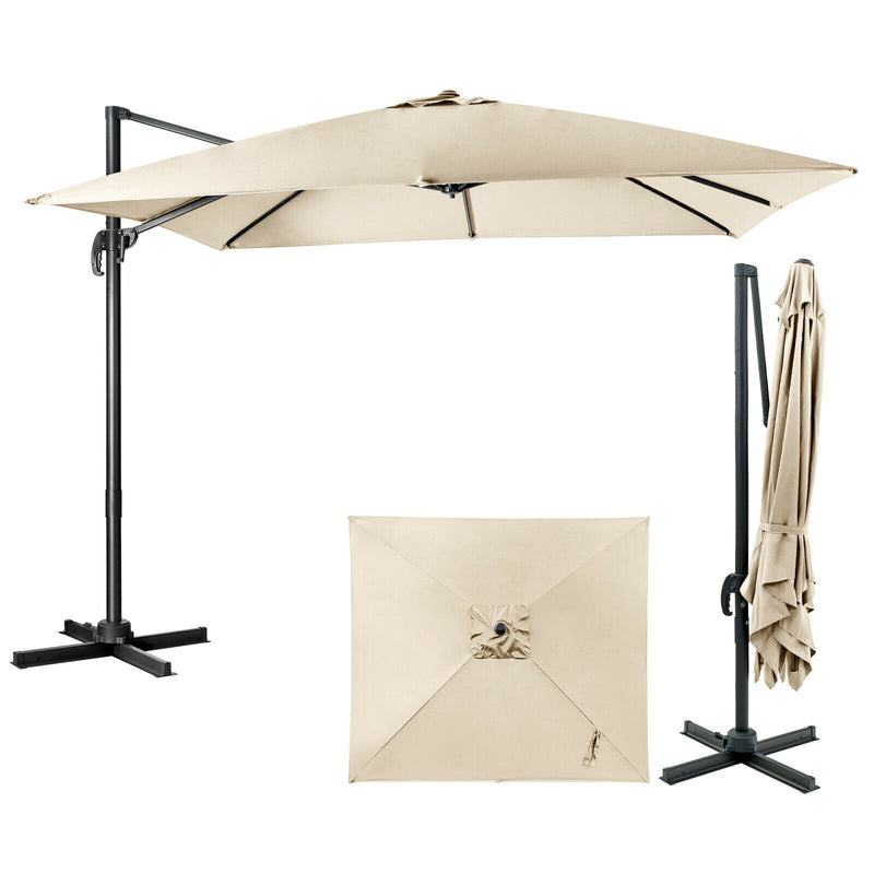 10 x 10 Feet Cantilever Offset Square Patio Umbrella with 3 Tilt Settings-Beige