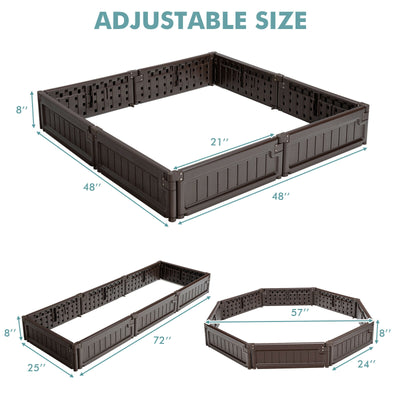 Raised Garden Bed Kit Outdoor Planter Box with Open Bottom Design and Optional Setup Shapes-Brown