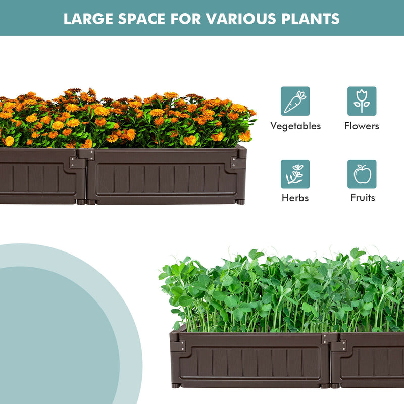 Raised Garden Bed Kit Outdoor Planter Box with Open Bottom Design and Optional Setup Shapes-Brown