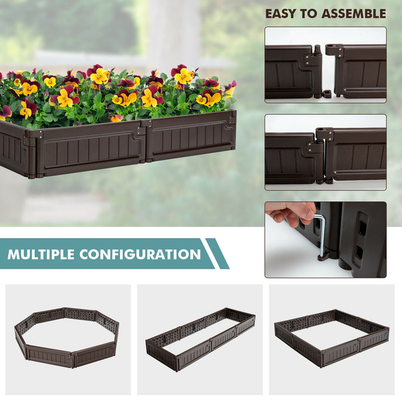 Raised Garden Bed Kit Outdoor Planter Box with Open Bottom Design and Optional Setup Shapes-Brown