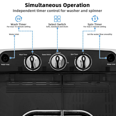 8 Lbs Compact Mini Twin Tub Washing Spiner Machine for Home and Apartment