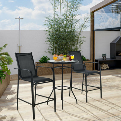 3 Pieces Outdoor Patio Bar Table Stool Set-Black