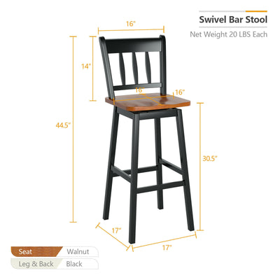 30.5 Inches Set of 2 Swivel Bar Stools with 360° Swiveling-Black