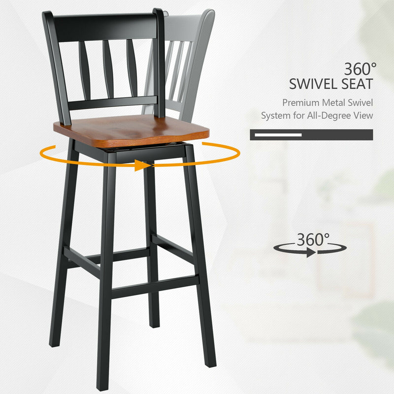 30.5 Inches Set of 2 Swivel Bar Stools with 360° Swiveling-Black