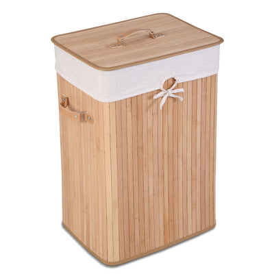 Rectangle Bamboo Hamper Laundry Basket Washing Cloth Bin Storage Bag Lid-Natural