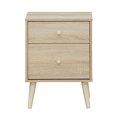 2-Drawer Nightstand Beside End Side Table with Rubber Legs-Natural