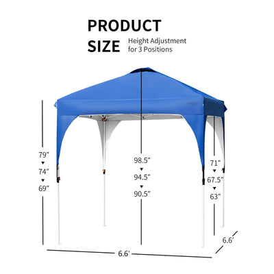 6.6 x 6.6 FT Pop Up Height Adjustable Canopy Tent with Roller Bag-Blue