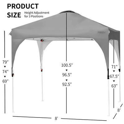 8 Feet x 8 Feet Outdoor Pop Up Tent Canopy Camping Sun Shelter with Roller Bag-Gray