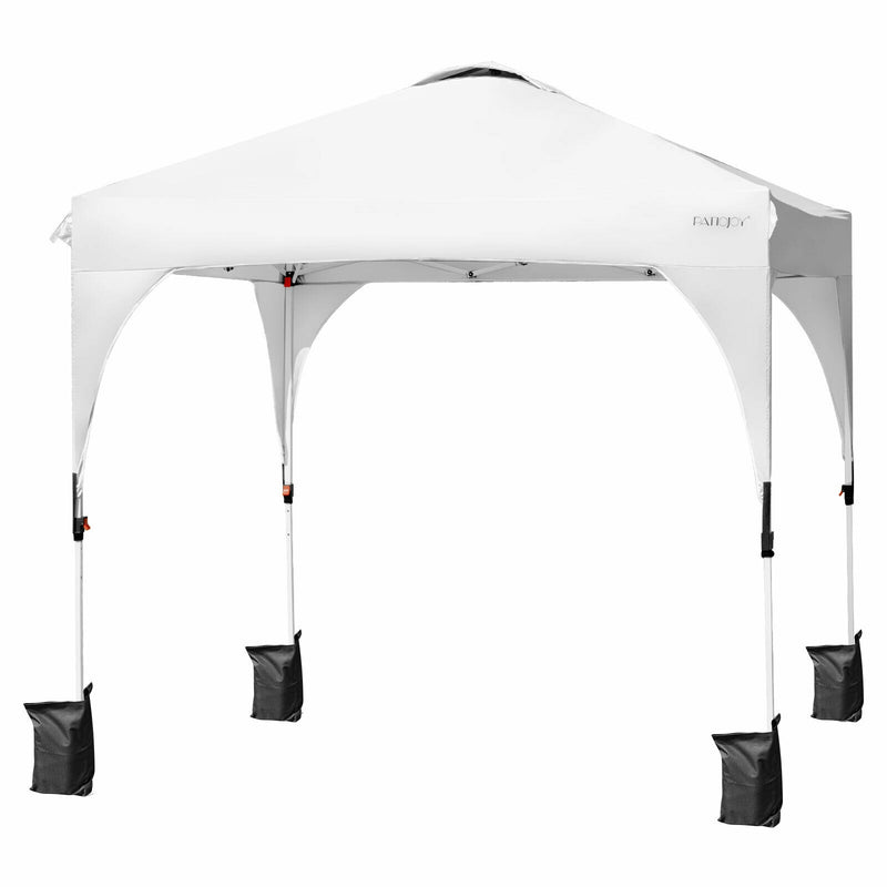 8 Feet x 8 Feet Outdoor Pop Up Tent Canopy Camping Sun Shelter with Roller Bag-White