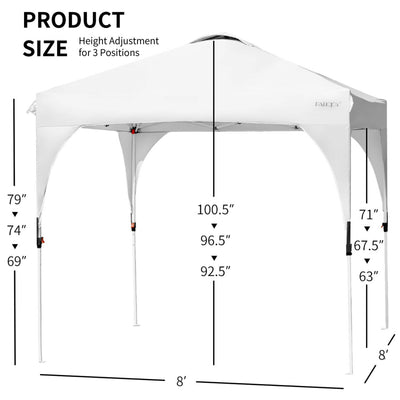 8 Feet x 8 Feet Outdoor Pop Up Tent Canopy Camping Sun Shelter with Roller Bag-White