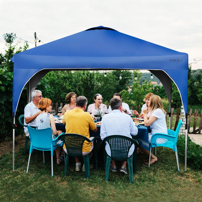 10 Feet x 10 Feet Outdoor Pop-up Camping Canopy Tent with Roller Bag-Blue