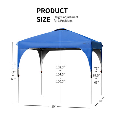 10 Feet x 10 Feet Outdoor Pop-up Camping Canopy Tent with Roller Bag-Blue