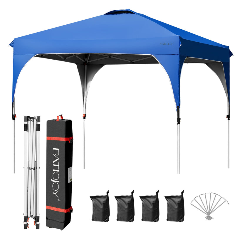 10 Feet x 10 Feet Outdoor Pop-up Camping Canopy Tent with Roller Bag-Blue