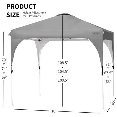 10 Feet x 10 Feet Outdoor Pop-up Camping Canopy Tent with Roller Bag-Gray