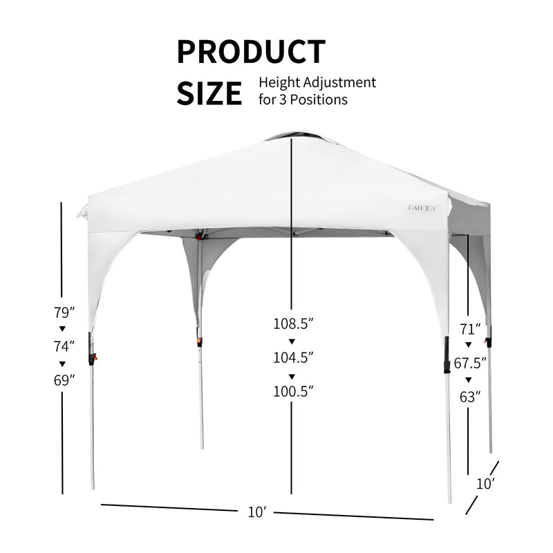 10 Feet x 10 Feet Outdoor Pop-up Camping Canopy Tent with Roller Bag-White