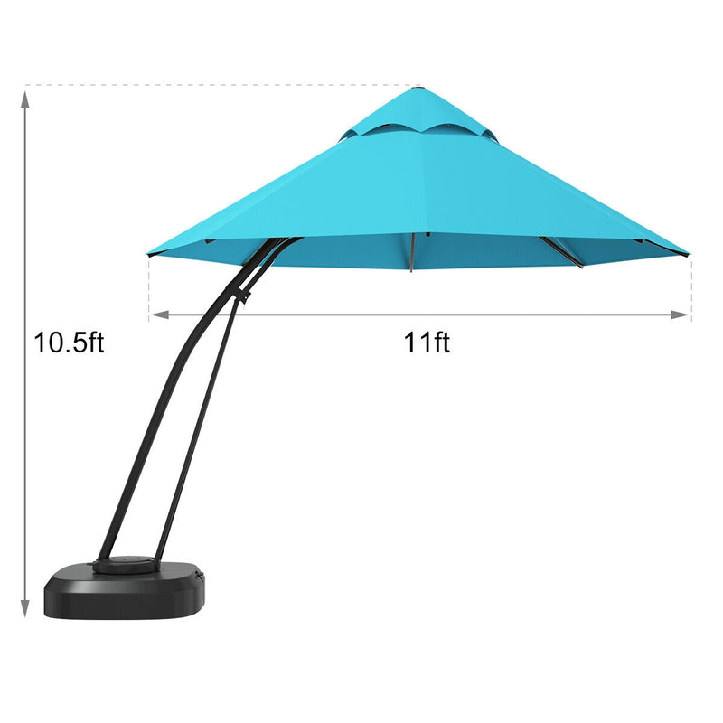 11 Feet Outdoor Cantilever Hanging Umbrella with Base and Wheels-Turquoise