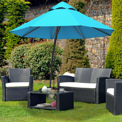 11 Feet Outdoor Cantilever Hanging Umbrella with Base and Wheels-Turquoise