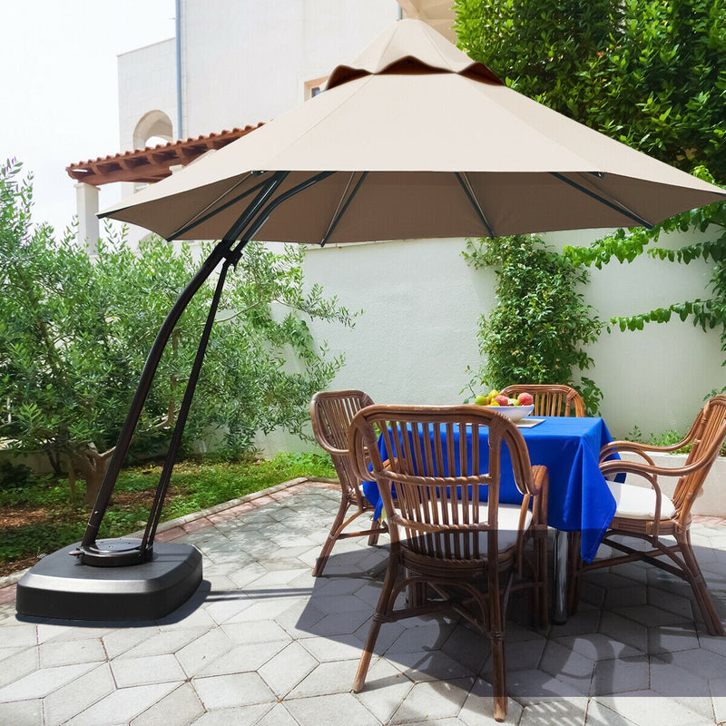 11 Feet Outdoor Cantilever Hanging Umbrella with Base and Wheels-Tan