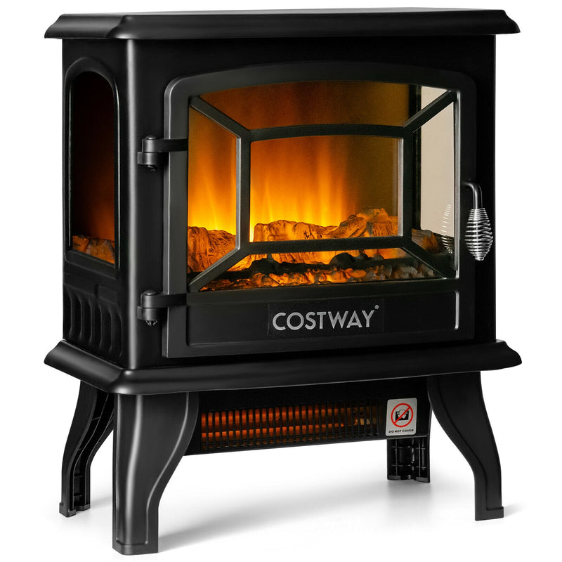 Freestanding Fireplace Heater with Realistic Dancing Flame Effect-Black