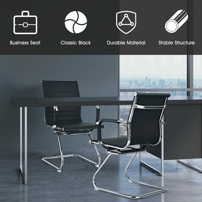 Set of 2 Heavy Duty Conference Chair with PU Leather-Black