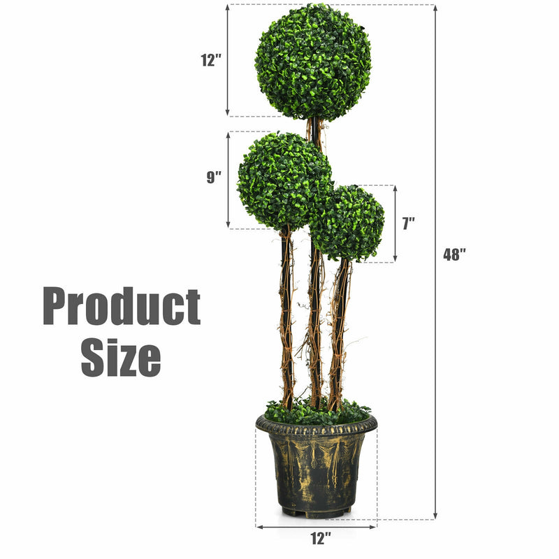 4 Feet Artificial UV Resistant Topiary Triple Ball Tree Plant