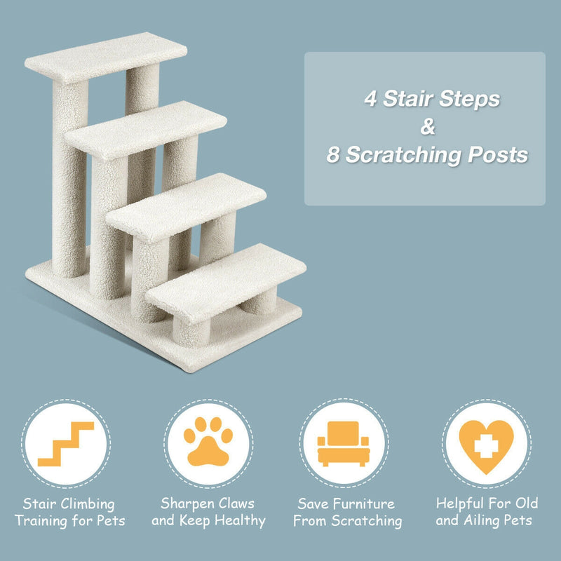 4-Step Pet Stairs Carpeted Ladder Ramp Scratching Post Cat Tree Climber