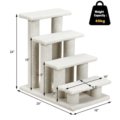 4-Step Pet Stairs Carpeted Ladder Ramp Scratching Post Cat Tree Climber