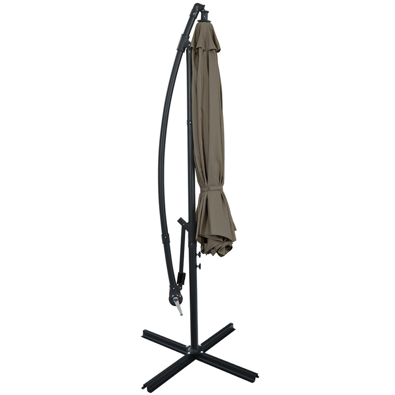 10FT Offset Umbrella with 8 Ribs Cantilever and Cross Base Tilt Adjustment-Brown