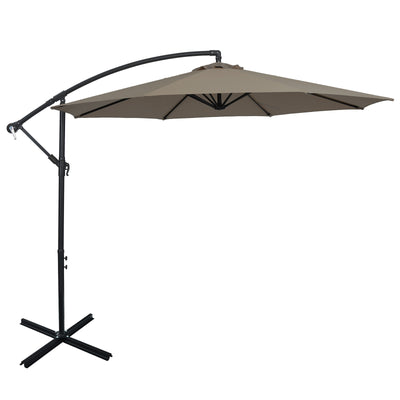 10FT Offset Umbrella with 8 Ribs Cantilever and Cross Base Tilt Adjustment-Brown