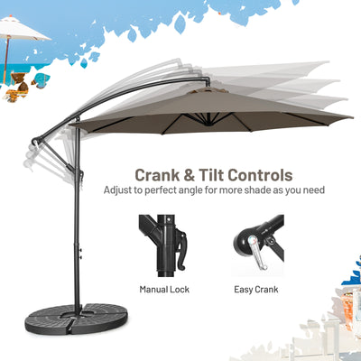 10FT Offset Umbrella with 8 Ribs Cantilever and Cross Base Tilt Adjustment-Brown