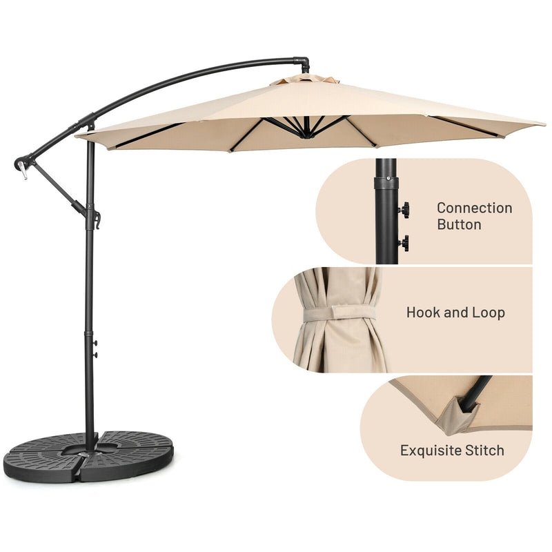 10FT Offset Umbrella with 8 Ribs Cantilever and Cross Base Tilt Adjustment-Beige